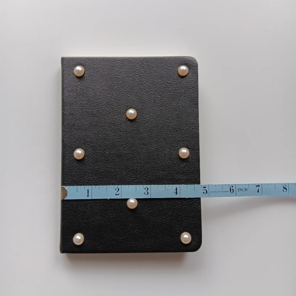 New Eccolo Journal Notepad Lined Black Cover White Pearl Shaped Beads 5 x 7